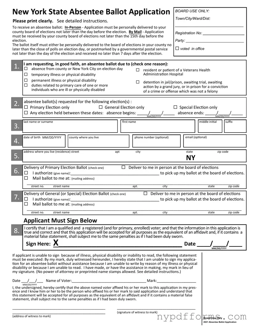 Download New York Absentee Ballot Application Template in PDF