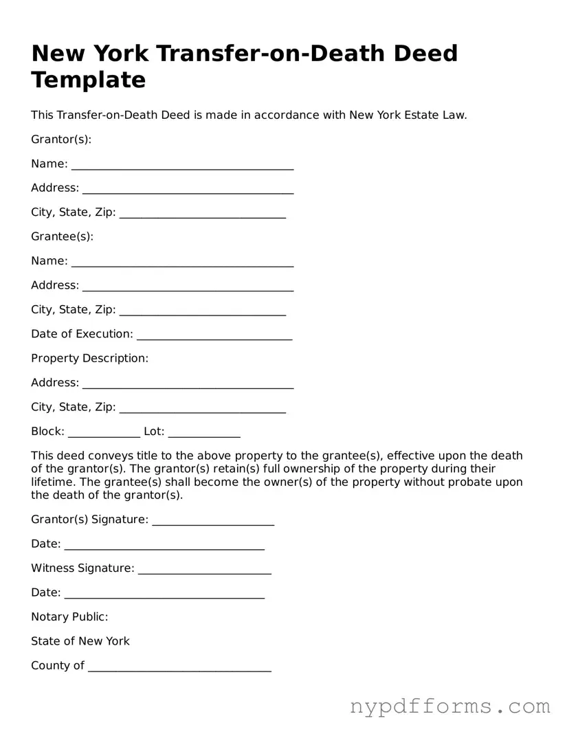 Legal Transfer-on-Death Deed Document for New York State