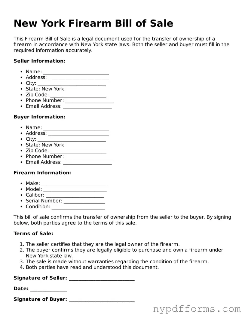 Legal Firearm Bill of Sale Document for New York State