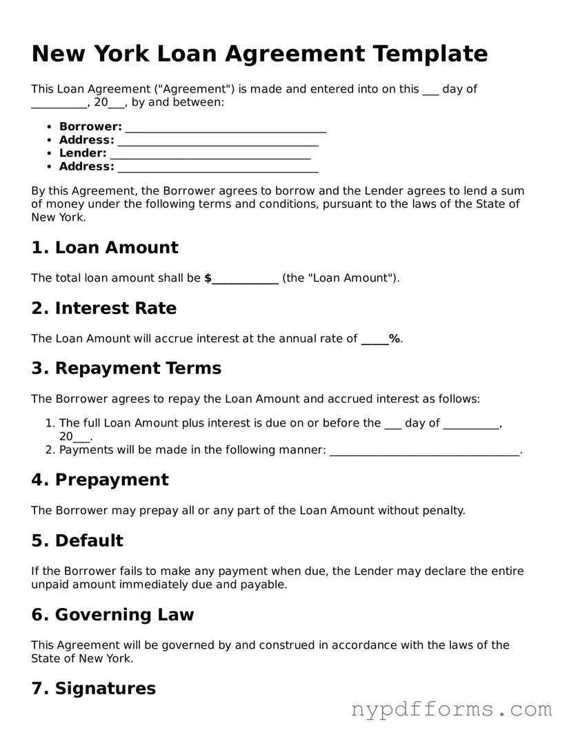 Legal Loan Agreement Document for New York State