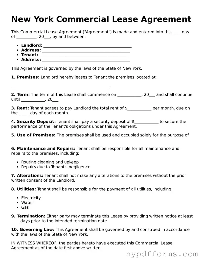 Legal Commercial Lease Agreement Document for New York State
