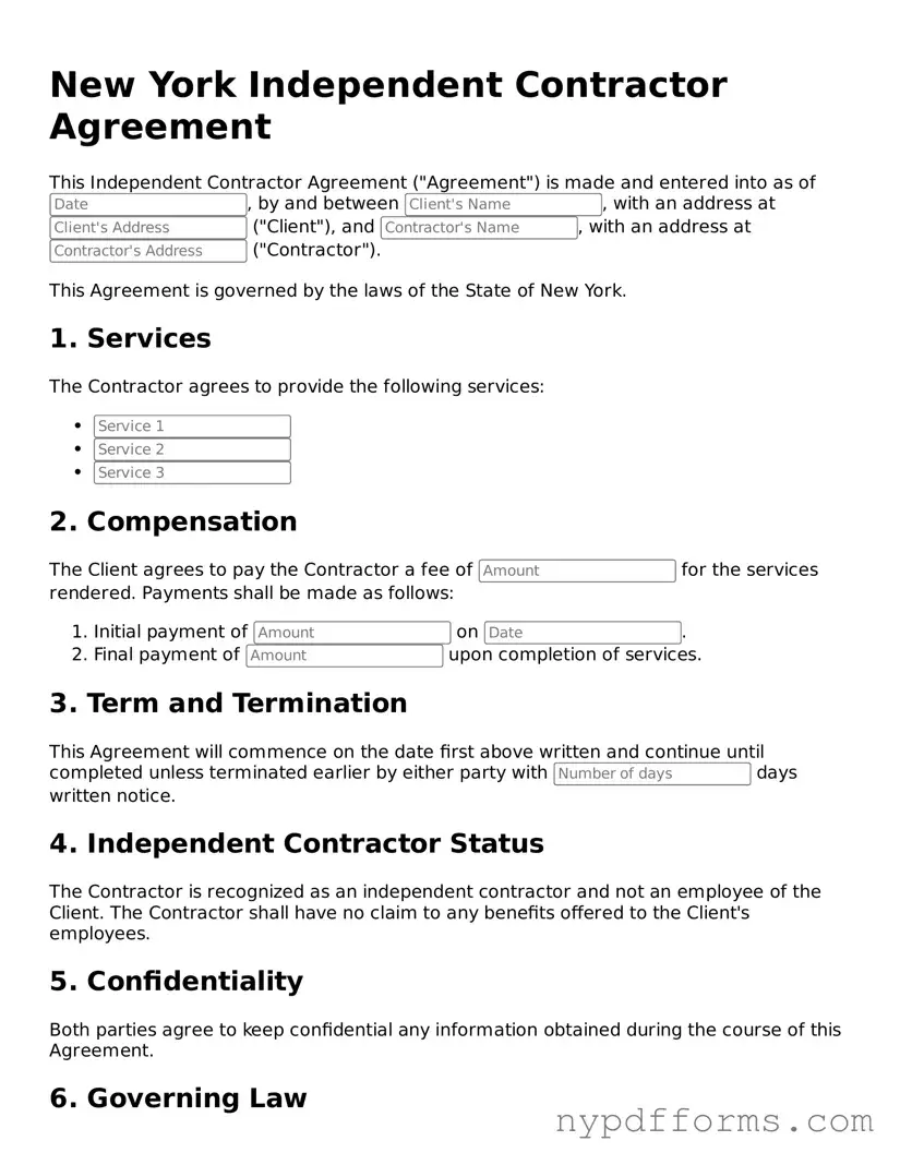Legal Independent Contractor Agreement Document for New York State