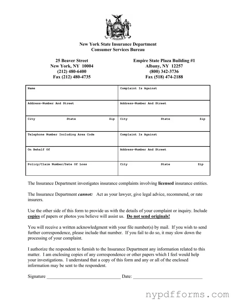 Download New York Dept Insurance Template in PDF