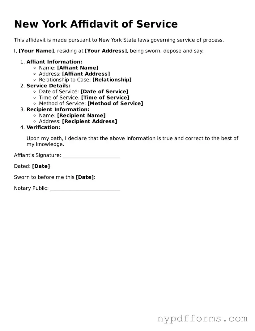 Legal Affidavit of Service Document for New York State