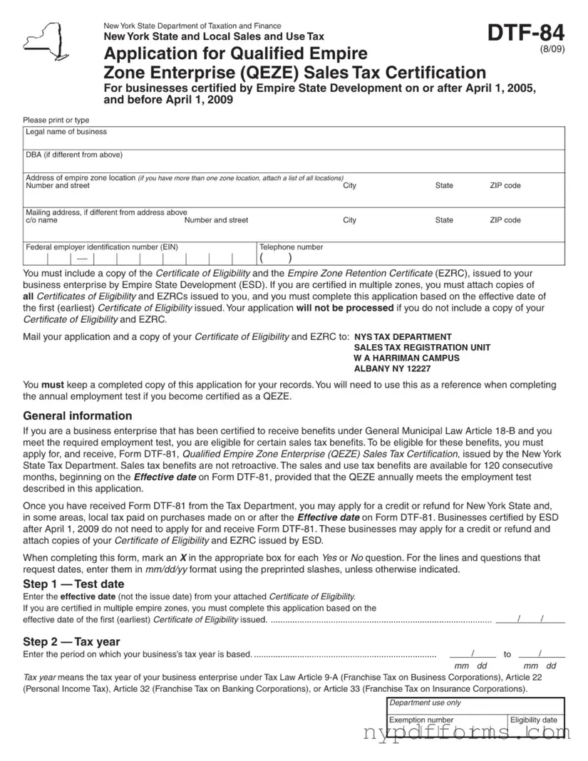 Download New York Dtf 84 Template in PDF