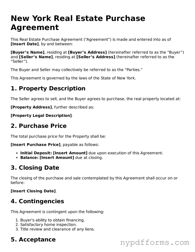 Legal Real Estate Purchase Agreement Document for New York State