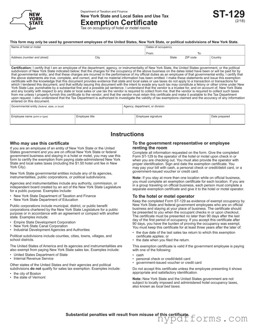 Download New York Hotel Tax Exempt Template in PDF