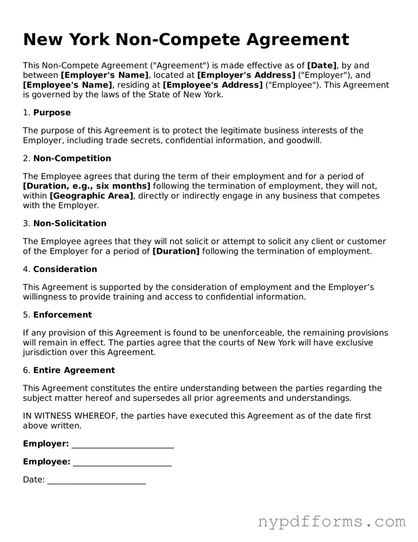 Legal Non-compete Agreement Document for New York State