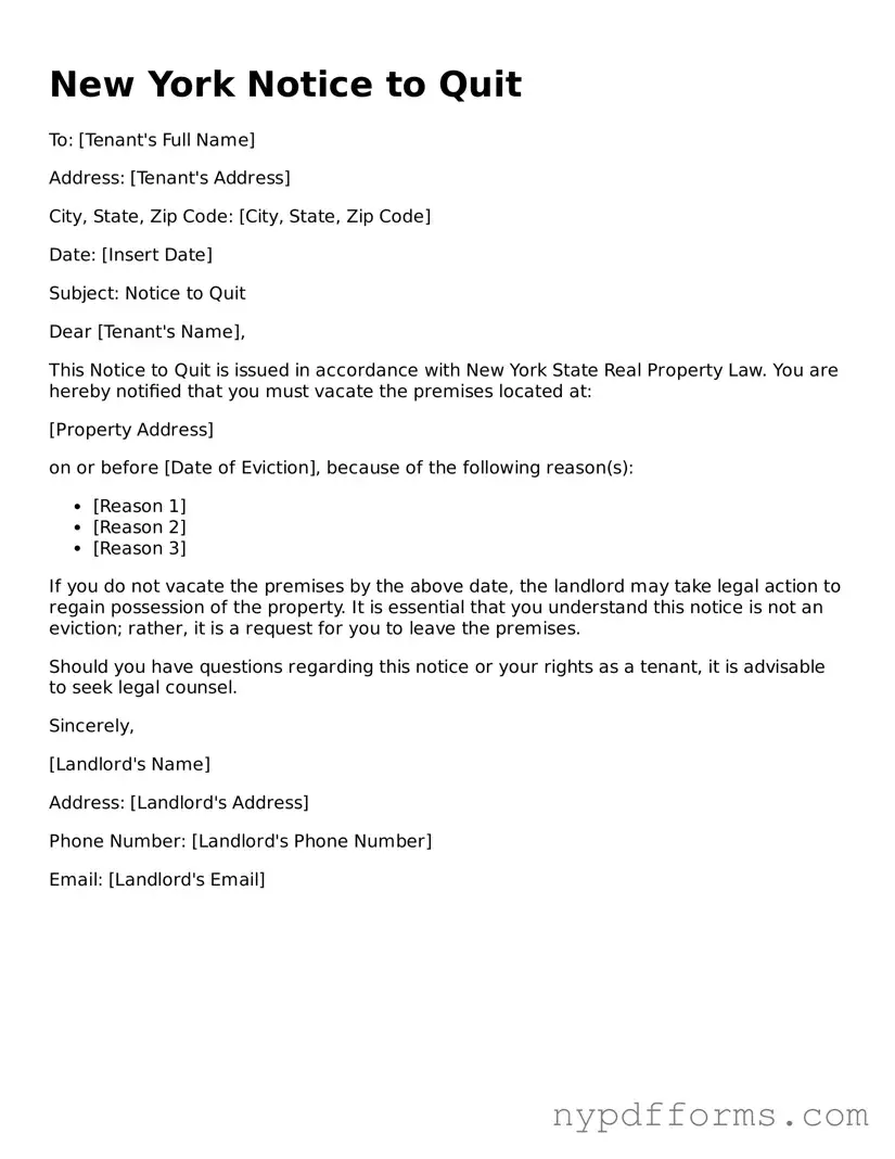Legal Notice to Quit Document for New York State