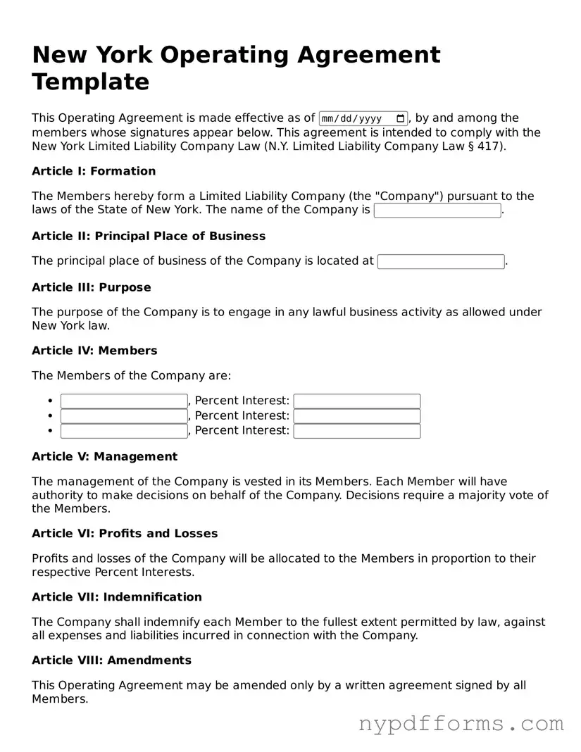 Legal Operating Agreement Document for New York State