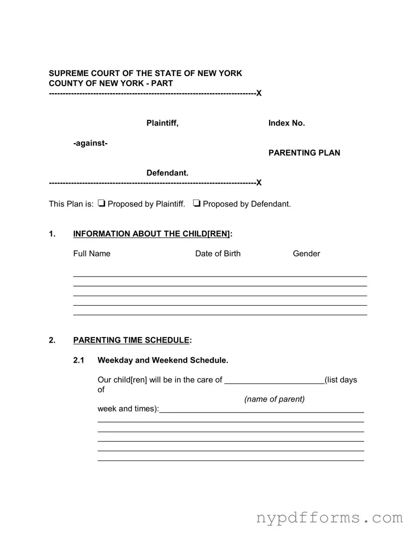 Download New York Parenting Plan Template in PDF