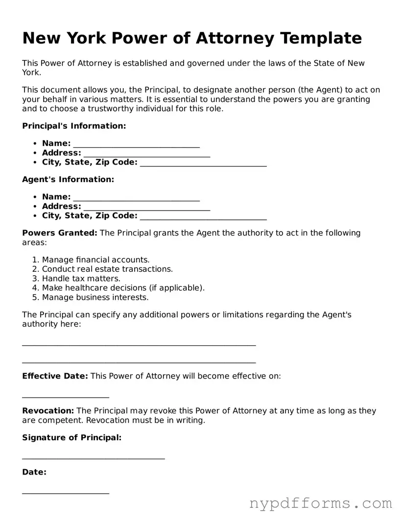 Legal Power of Attorney Document for New York State