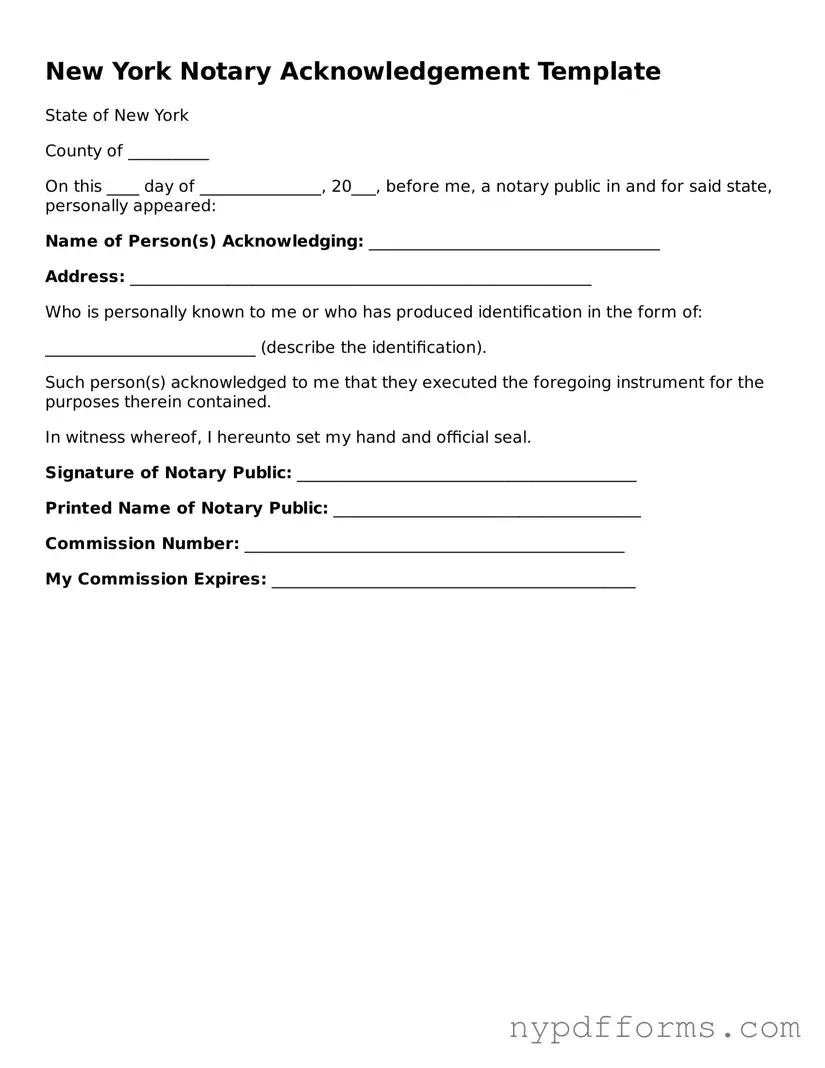 Legal Notary Acknowledgement Document for New York State
