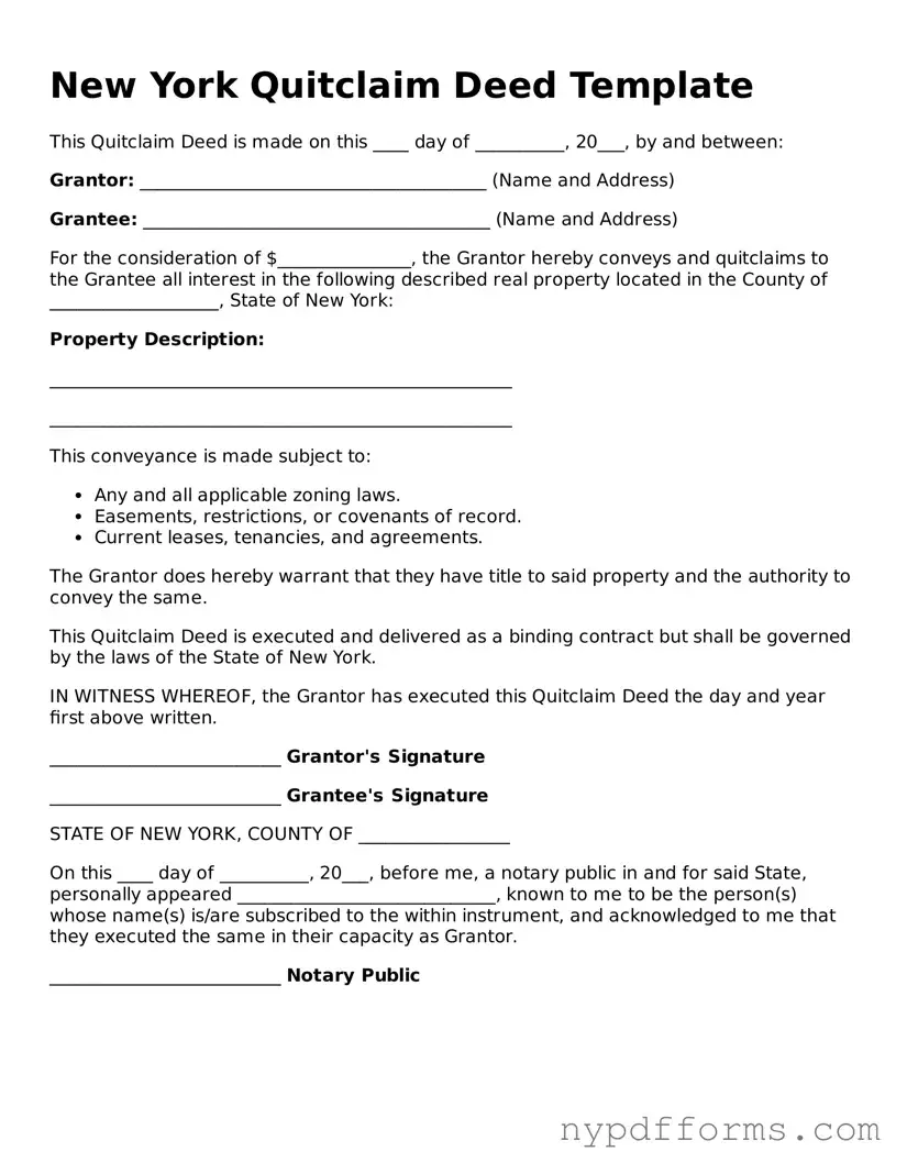 Legal Quitclaim Deed Document for New York State