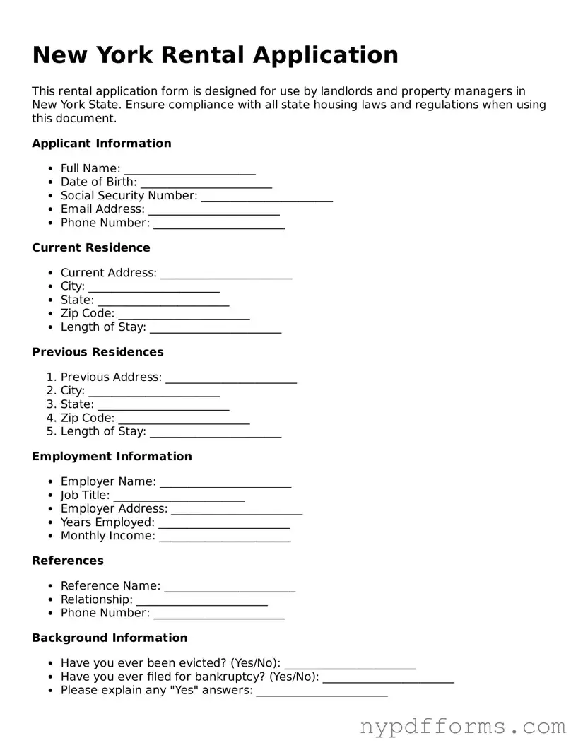 Legal Rental Application Document for New York State