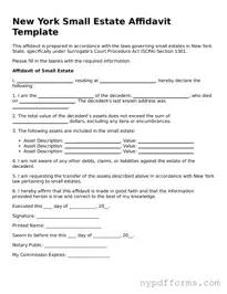 Legal Small Estate Affidavit Document for New York State