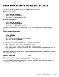 Legal Mobile Home Bill of Sale Document for New York State