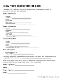 Legal Trailer Bill of Sale Document for New York State
