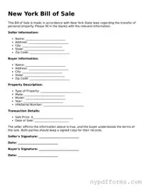 Legal Bill of Sale Document for New York State