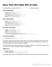 Legal Dirt Bike Bill of Sale Document for New York State
