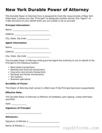 Legal Durable Power of Attorney Document for New York State