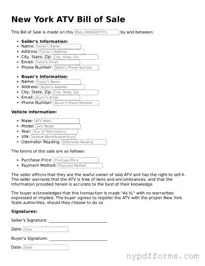 Legal ATV Bill of Sale Document for New York State