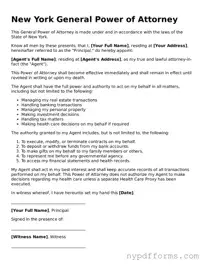 Legal General Power of Attorney Document for New York State