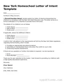 Legal Homeschool Letter of Intent Document for New York State