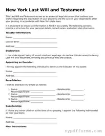 Legal Last Will and Testament Document for New York State