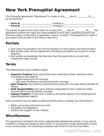 Legal Prenuptial Agreement Document for New York State