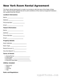 Legal Room Rental Agreement Document for New York State