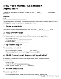 Legal Marital Separation Agreement Document for New York State